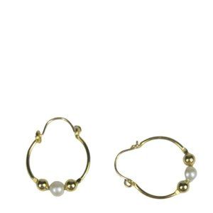 Imitation Pearl Earrings Pierced Women Jewelry Hinged Hoop Dangle Goldtone